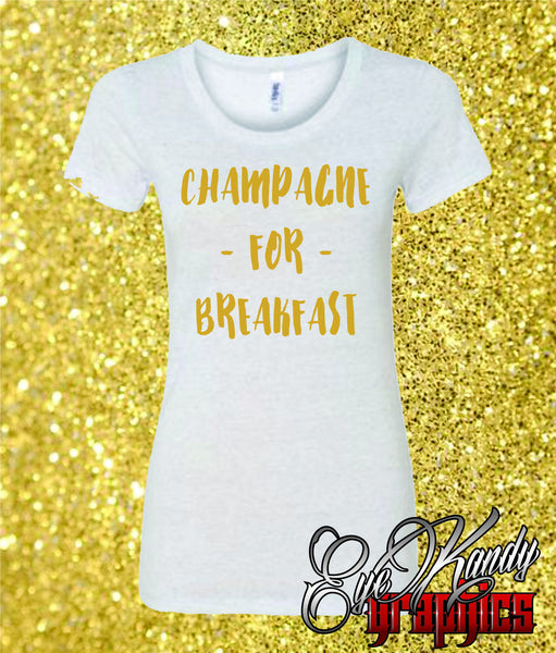 Champagne for Breakfast ~ Sunday Funday ~ Ladies Trendy New Year T-shrit ~ NYE