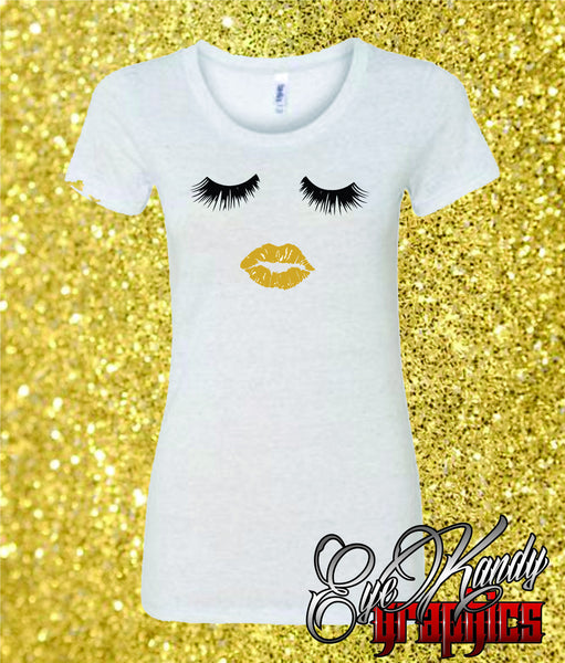 Lips & Lashes ~ Trendy Ladies T-shirt ~ Perfect for NYE