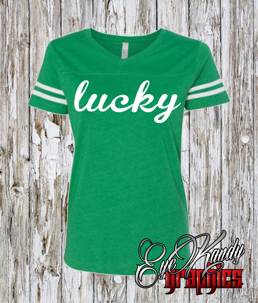 Lucky ~ St. Patrick's Day tee ~ Ladies V-neck