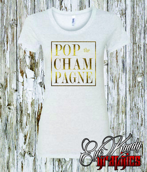 POP the CHAMPAGNE ~ Sunday Funday ~ NYE ~ Bubbly ~ Gold Metallic Print