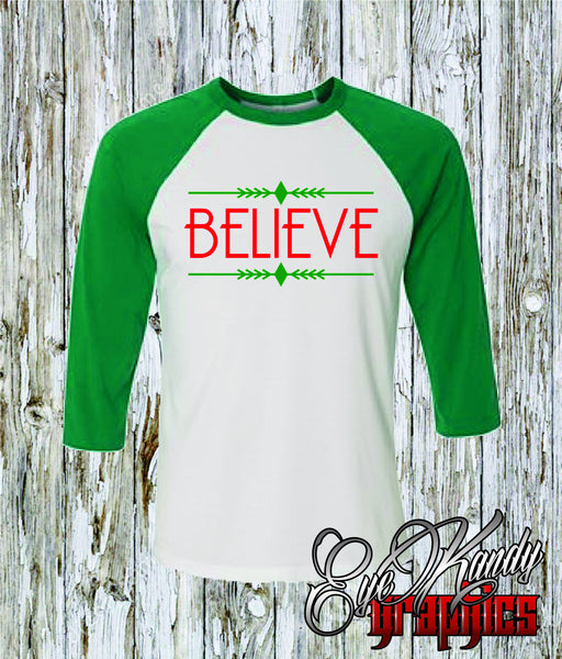 Tribal Believe - Christmas Shirts - Women's and Men's Unisex Raglan - Perfect Gift