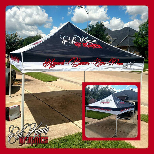 Custom Printed 10 x 10 EZ Up tent with commercial grade frame and back wall